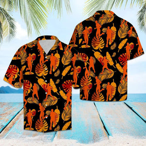 Running Orange Flower On Black Background Pattern Hawaiian Shirt, Hawaiian Shirt Gift, Christmas Gift