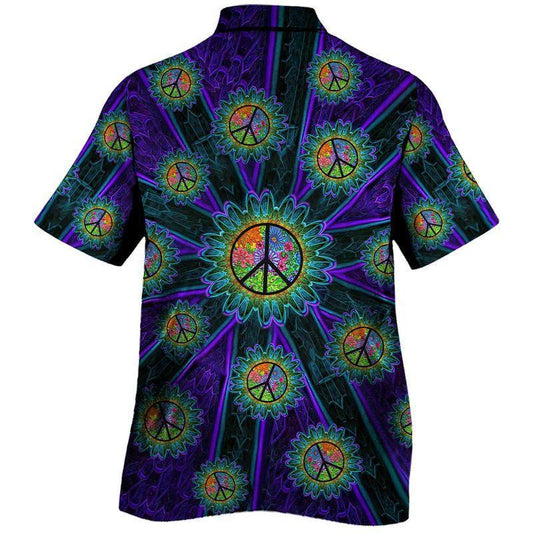 Green Peace Sign Hippie Overlap Ornamental Hawaiian Shirt,Hawaiian Shirt Gift, Christmas Gift