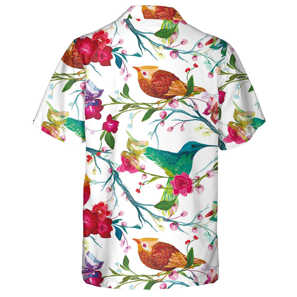 Butterfly And Bird Perched On A Tree Branch Hawaiian Shirt, Hawaiian Shirt Gift, Christmas Gift