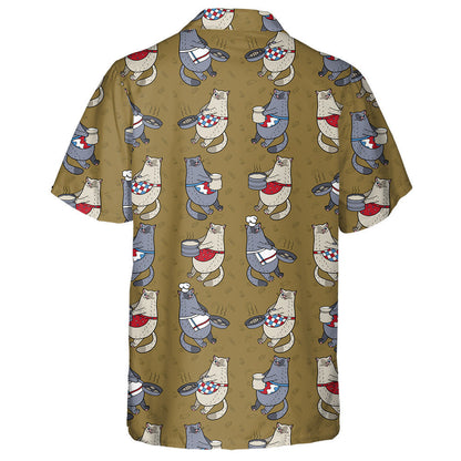 Cute Cats And Dishes On The Brown Hawaiian Shirt,Hawaiian Shirt Gift, Christmas Gift