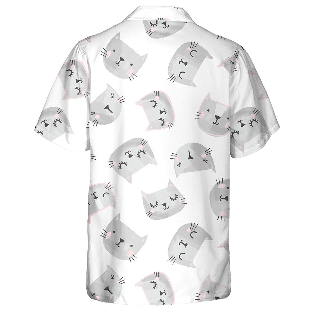 Hand Drawn Painted Cat Face On White Hawaiian Shirt, Hawaiian Shirt Gift, Christmas Gift