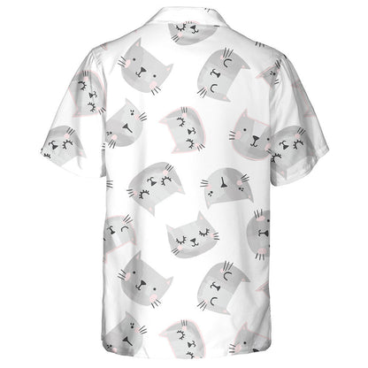 Hand Drawn Painted Cat Face On White Hawaiian Shirt, Hawaiian Shirt Gift, Christmas Gift