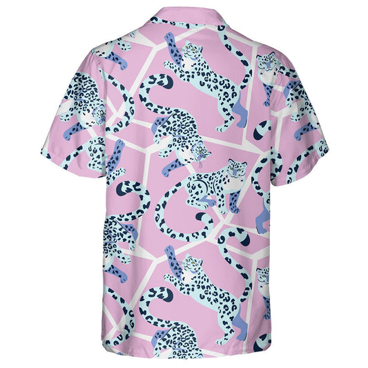 Playful Snow Leopards In Trendy Memphis Style Hawaiian Shirt, Hawaiian Shirt Gift, Christmas Gift
