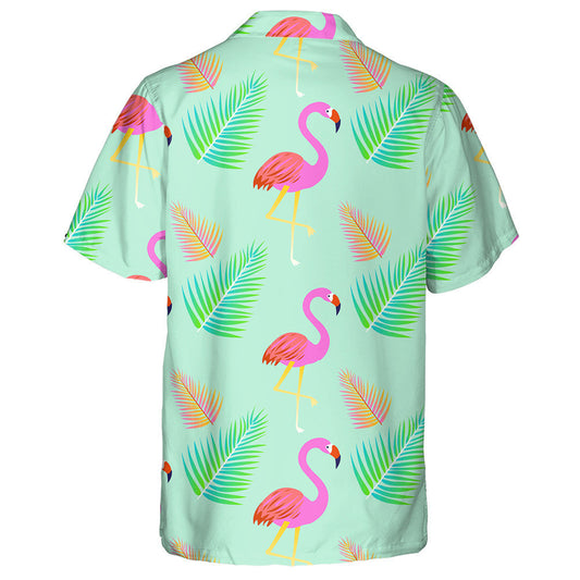 Bright Pink Flamingo Birds And Palm Leaves Hawaiian Shirt, Hawaiian Shirt Gift, Christmas Gift