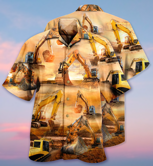 Excavator Working Hard - Hawaiian Shirt_Hawaiian Shirt Gift, Christmas Gift