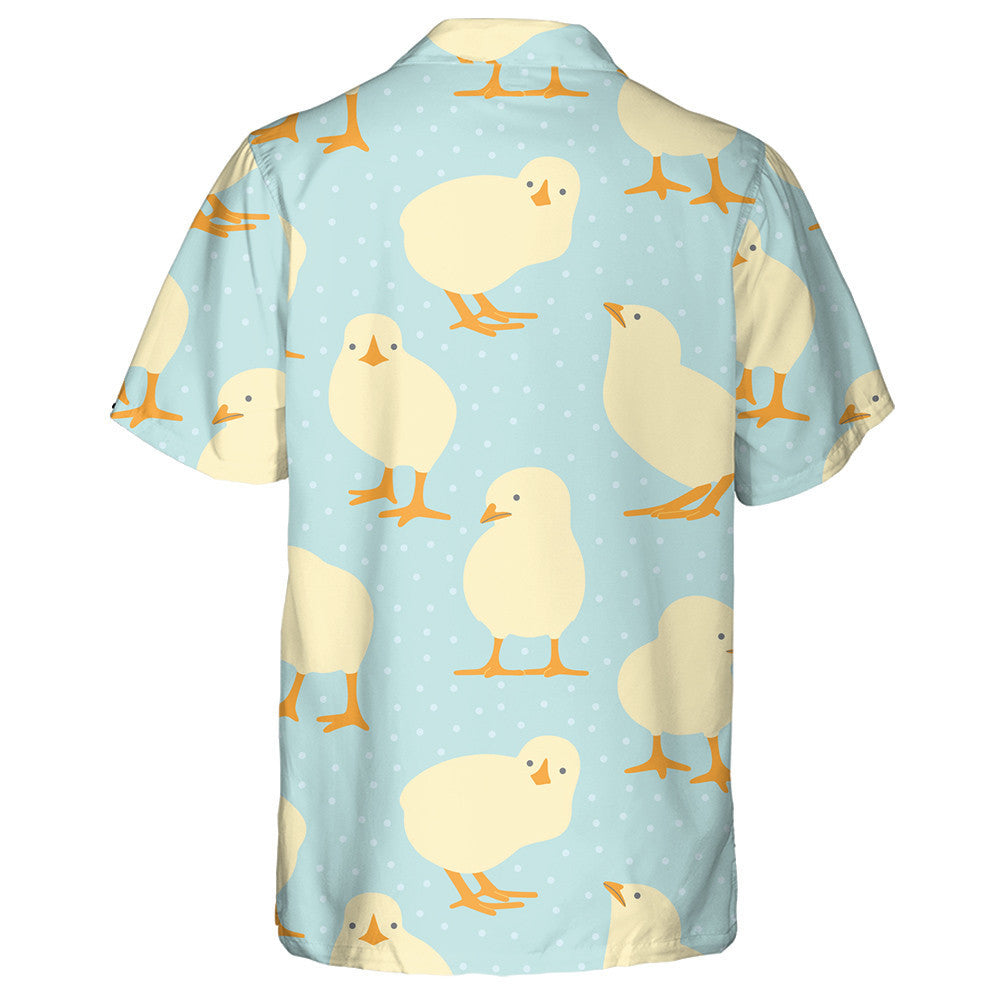 Cute Chicken On Dotted Blue Background Hawaiian Shirt,Hawaiian Shirt Gift, Christmas Gift