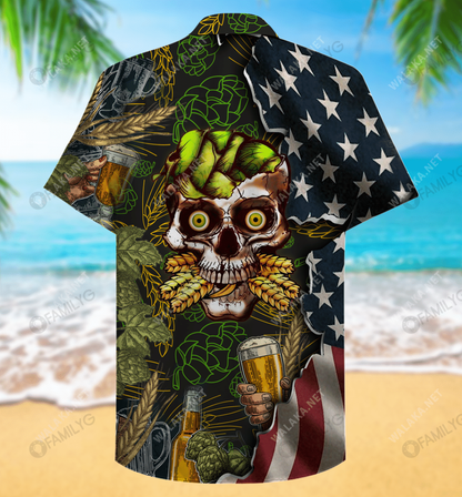 Beer Skull Unisex Hawaiian Shirt,Hawaiian Shirt Gift, Christmas Gift