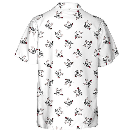 Cartoon Bulldog Valentine Rose Flower Background Hawaiian Shirt, Hawaiian Shirt Gift, Christmas Gift