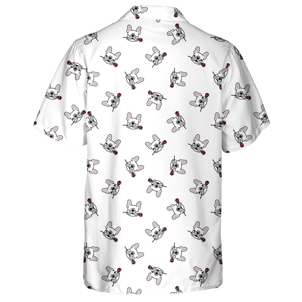 Cartoon Bulldog Valentine Rose Flower Background Hawaiian Shirt, Hawaiian Shirt Gift, Christmas Gift
