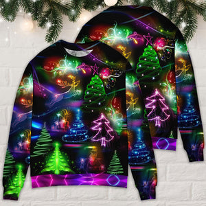 Christmas Neon Art Christmas Tree And Snowman Style Ugly Christmas Sweater, Christmas Gift, Gift Christmas 2024