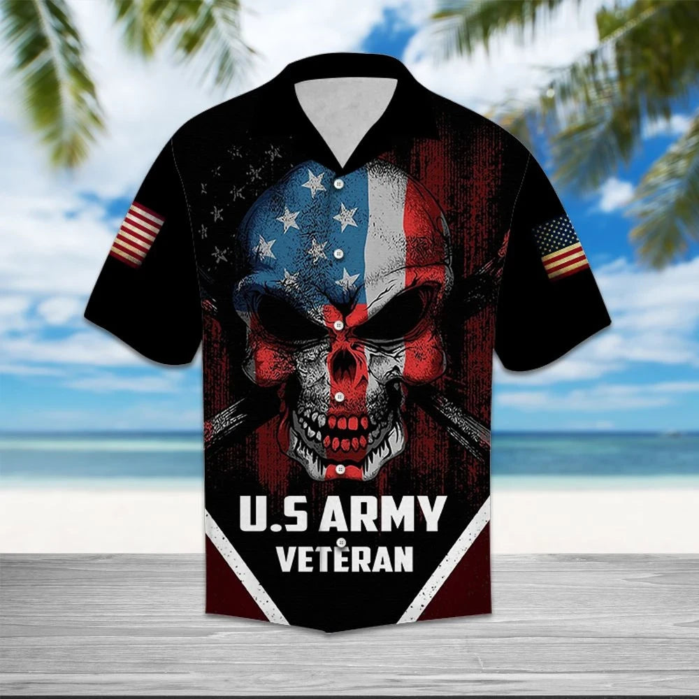 Usa Veteran Flag Skull Face Hawaiian Shirt, Hwaiian For Gift