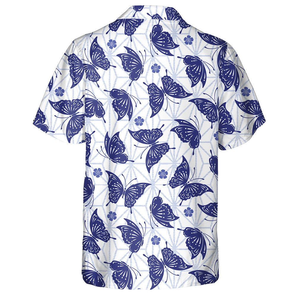 Hand Drawn Japanese Butterfly And Purple Flora Hawaiian Shirt, Hawaiian Shirt Gift, Christmas Gift