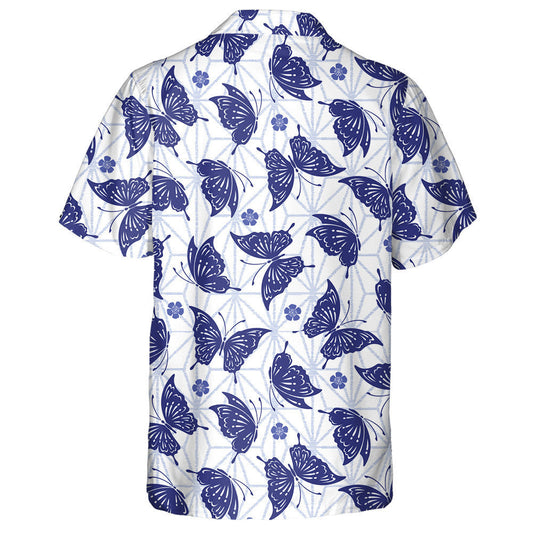 Hand Drawn Japanese Butterfly And Purple Flora Hawaiian Shirt, Hawaiian Shirt Gift, Christmas Gift
