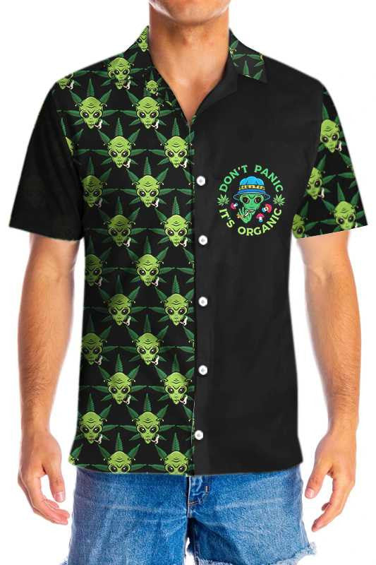 Funny Alien Organic Marijuana Design Hawaiian Shirt,Hawaiian Shirt Gift, Christmas Gift