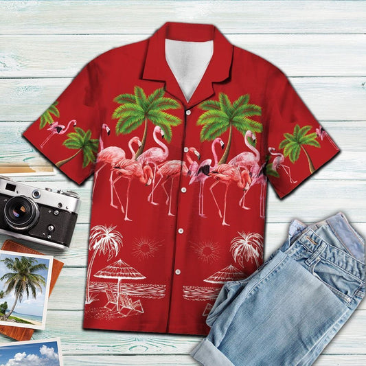 Flamingo In Santa Hat On Christmas Holiday Hawaiian Shirt, Hawaiian Shirt Gift, Christmas Gift