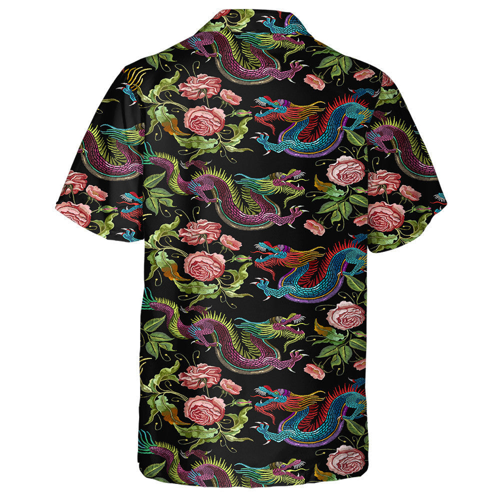Classic Asian Dragon And Beautiful Peony Hawaiian Shirt, Hawaiian For Gift