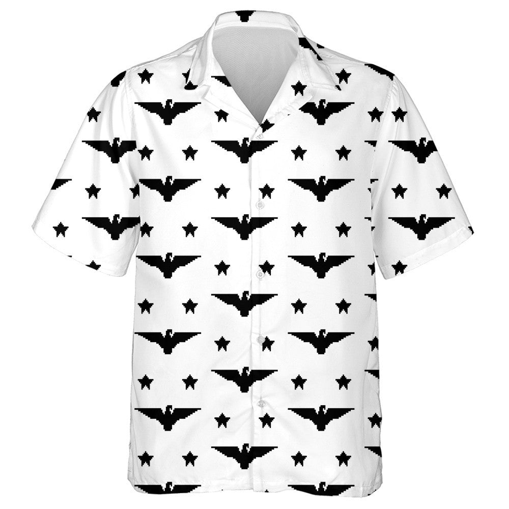 Black Eagles And Stars On White Screen Hawaiian Shirt, Hawaiian Shirt Gift, Christmas Gift