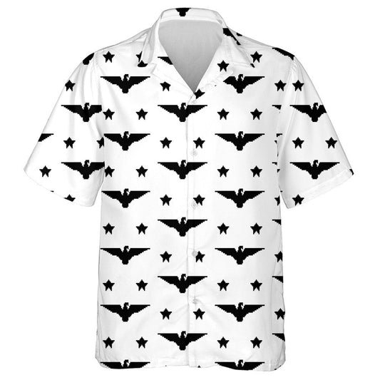 Black Eagles And Stars On White Screen Hawaiian Shirt, Hawaiian Shirt Gift, Christmas Gift