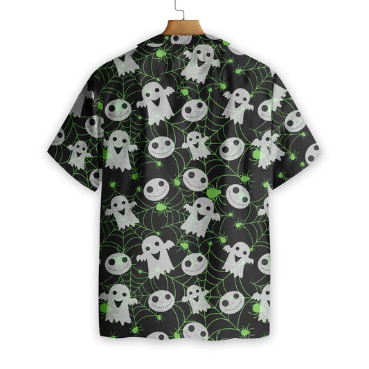 Little Ghost Halloween Spider Web Design Hawaiian Shirt,Hawaiian Shirt Gift, Christmas Gift