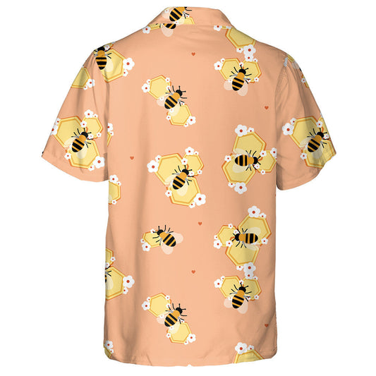 Striped Bee On A Honeycomb With Flowers Hawaiian Shirt,Hawaiian Shirt Gift, Christmas Gift