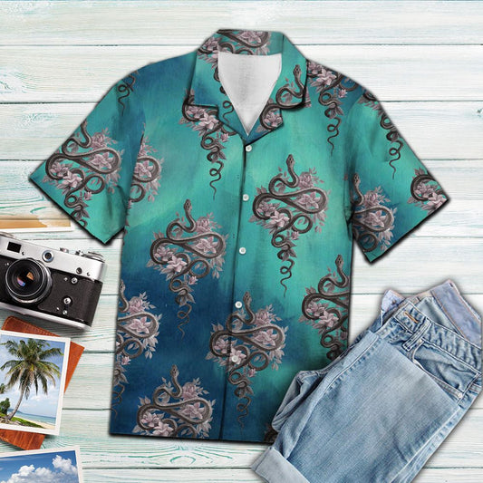 Great Snake Wrapped Flowers Design Hawaiian Shirt,Hawaiian Shirt Gift, Christmas Gift