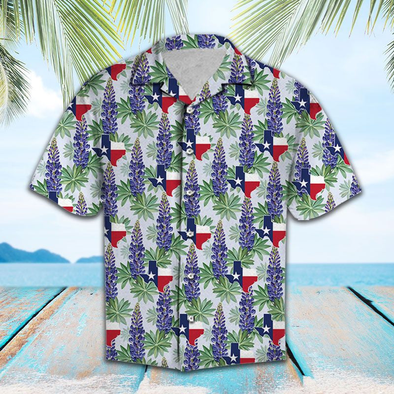 Flag Of Texas Bluebonnet Flower Pattern Hawaiian Shirt,Hawaiian Shirt Gift, Christmas Gift