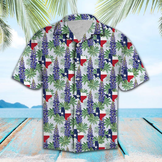 Flag Of Texas Bluebonnet Flower Pattern Hawaiian Shirt,Hawaiian Shirt Gift, Christmas Gift