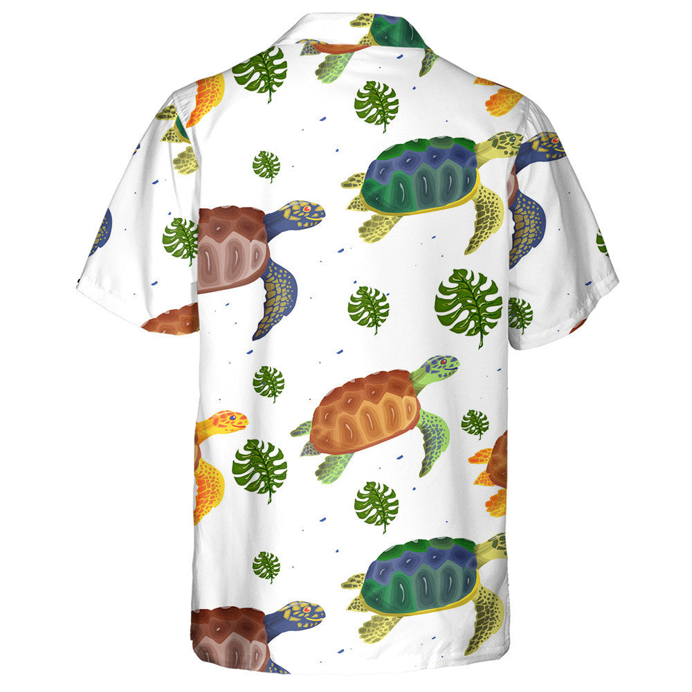 Turtles And Palm Trees Tropical Elements Hawaiian Shirt, Hawaiian For Gift