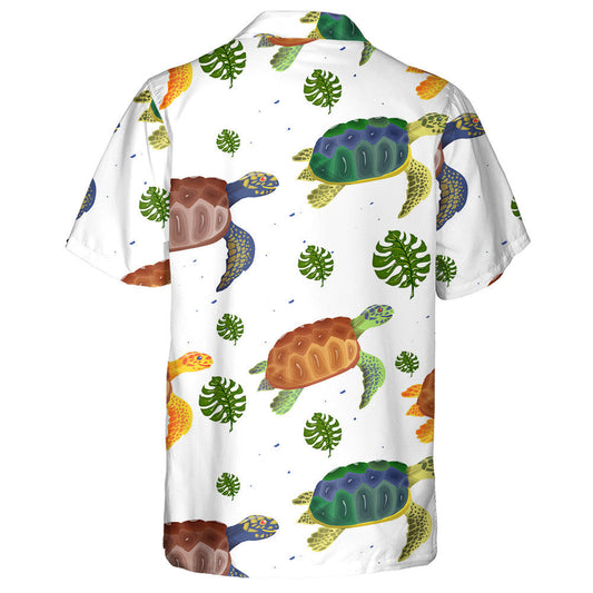 Turtles And Palm Trees Tropical Elements Hawaiian Shirt, Hawaiian For Gift