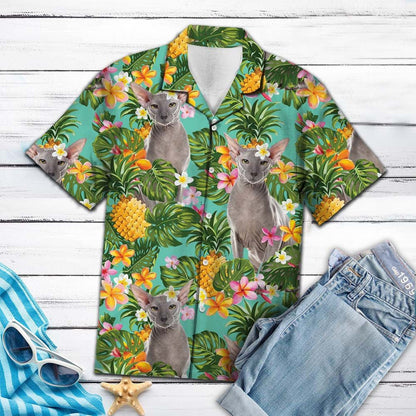 Peterbald With Tropical Flowers Pineapples Hawaiian Shirt,Hawaiian Shirt Gift, Christmas Gift