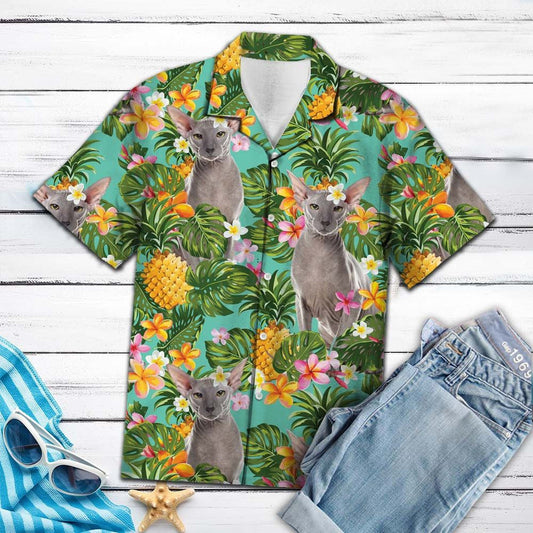 Peterbald With Tropical Flowers Pineapples Hawaiian Shirt,Hawaiian Shirt Gift, Christmas Gift