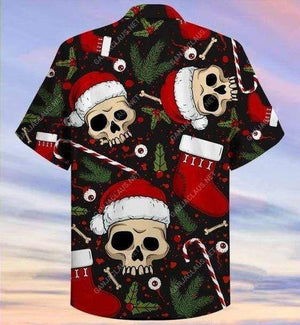 Creepy Skull In Santa Hat Christmas Themed Vintage Style Design Hawaiian Shirt, Hawaiian Shirt Gift, Christmas Gift