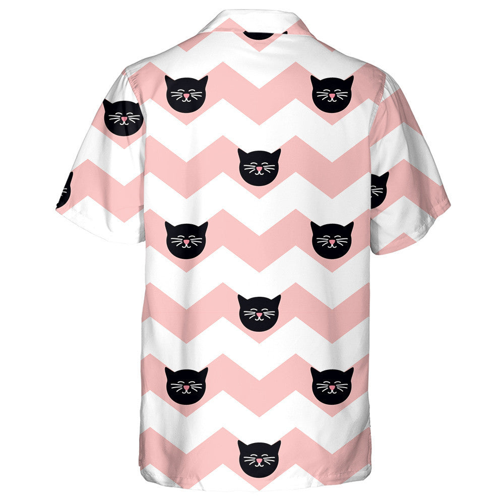 Black Cats On Chevron Zig Zag Background Hawaiian Shirt, Hawaiian Shirt Gift, Christmas Gift