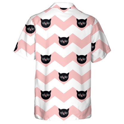 Black Cats On Chevron Zig Zag Background Hawaiian Shirt, Hawaiian Shirt Gift, Christmas Gift