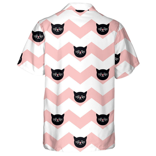 Black Cats On Chevron Zig Zag Background Hawaiian Shirt, Hawaiian Shirt Gift, Christmas Gift