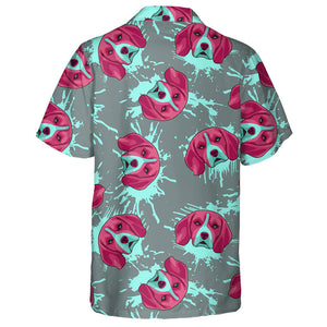 Pink Beagle And Turquoise Paint Splashes Hawaiian Shirt,Hawaiian Shirt Gift, Christmas Gift