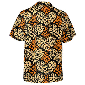 Wild African Leopard And Hearts On Orange Background Hawaiian Shirt, Hawaiian Shirt Gift, Christmas Gift