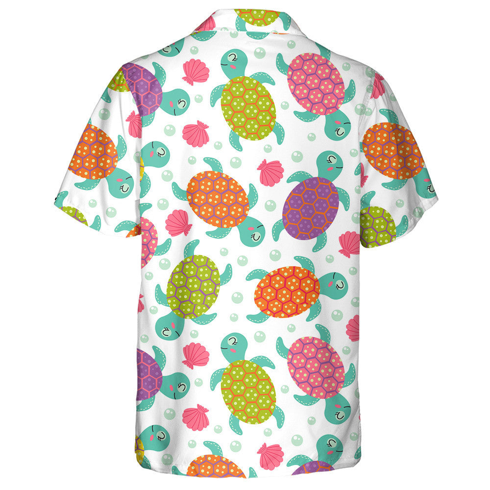 Colorful Turtles Seashells And Pearls On White Hawaiian Shirt, Hawaiian Shirt Gift, Christmas Gift
