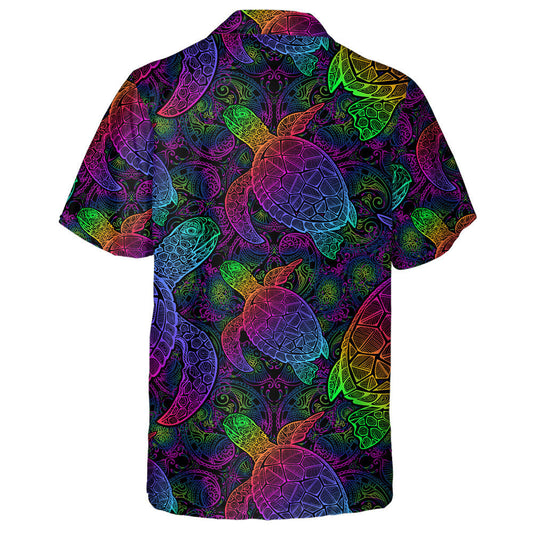 Sea Turtle In Psychedelic Multicolor With Lotuses Hawaiian Shirt, Hawaiian Shirt Gift, Christmas Gift