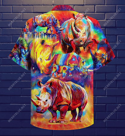 Buy Colorful Rhinoceros Hawaiian Shirt-Hawaiian Shirt Gift, Christmas Gift
