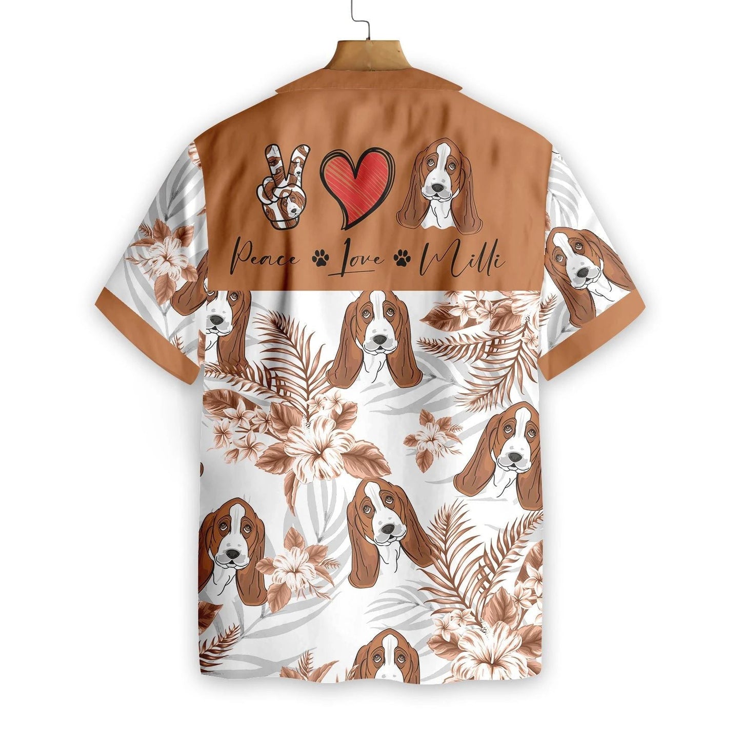 Cú Basset le Bláthanna Trópaiceacha Agus Duilleoga Léine Haváí le Grianghraf Saincheaptha, Bronntanas Léine Haváíais, Bronntanas Nollag