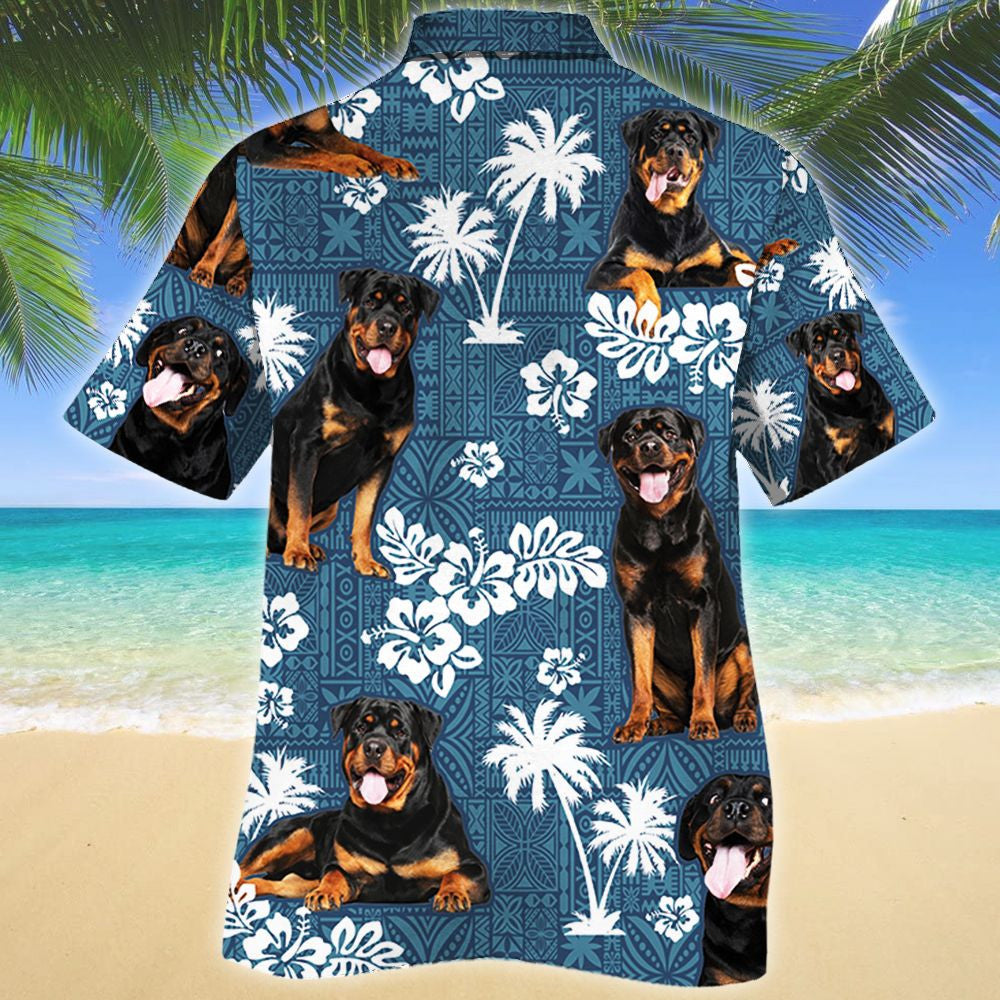 Teanga Amach Madra Rottweiler Patrún Hibiscus Treibhe Gorm Léine Haváís, Bronntanas Léine Haváís, Bronntanas Nollag