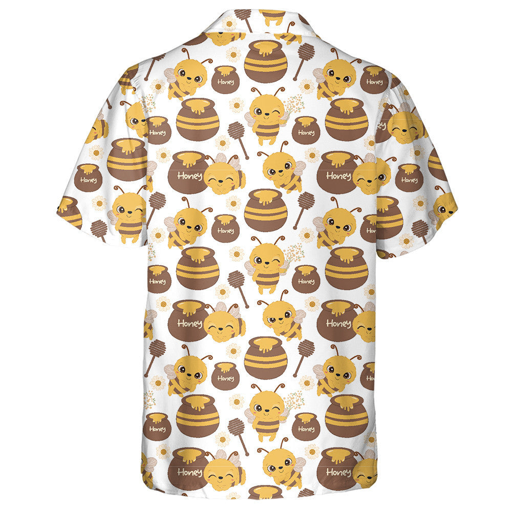 Watercolor Hardworking Bees And Jars Of Honey Hawaiian Shirt, Hawaiian Shirt Gift, Christmas Gift