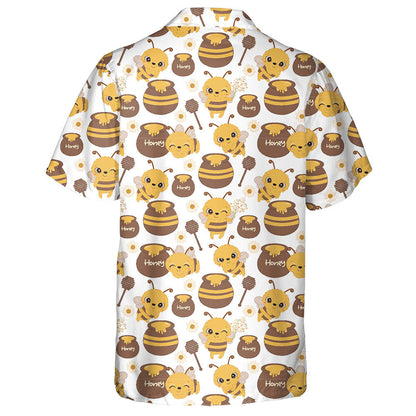 Watercolor Hardworking Bees And Jars Of Honey Hawaiian Shirt, Hawaiian Shirt Gift, Christmas Gift