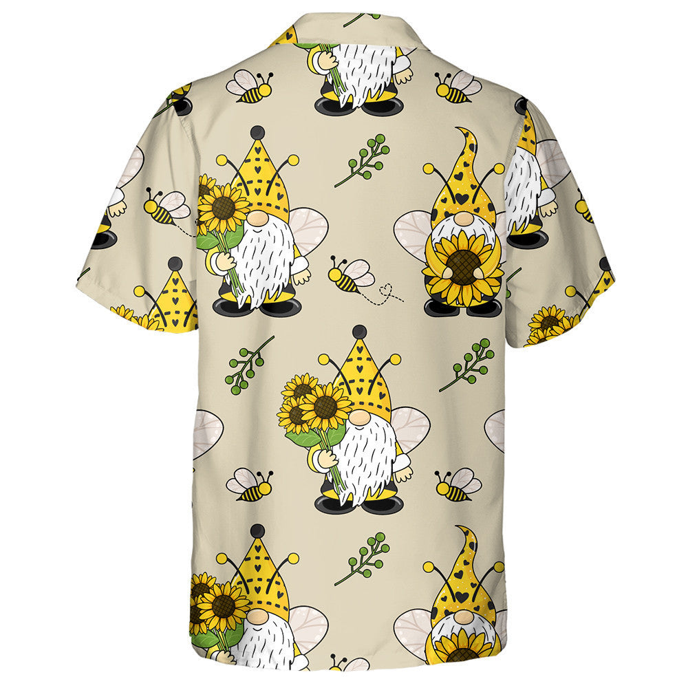 Lovely Gnomes Bees Sunflowers Cartoon Pattern Hawaiian Shirt, Hawaiian Shirt Gift, Christmas Gift