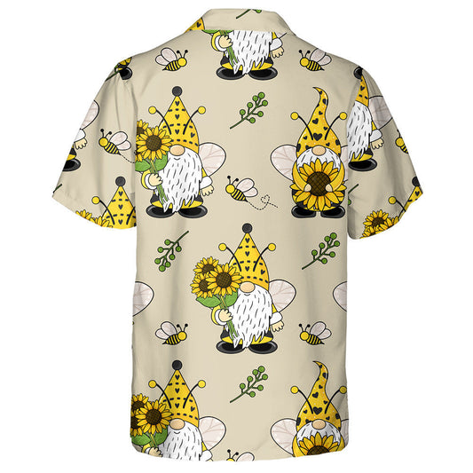 Lovely Gnomes Bees Sunflowers Cartoon Pattern Hawaiian Shirt, Hawaiian Shirt Gift, Christmas Gift