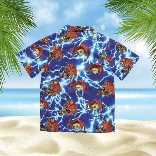 Dragon And Dice On Thunder Background Hawaiian Shirt,Hawaiian Shirt Gift, Christmas Gift