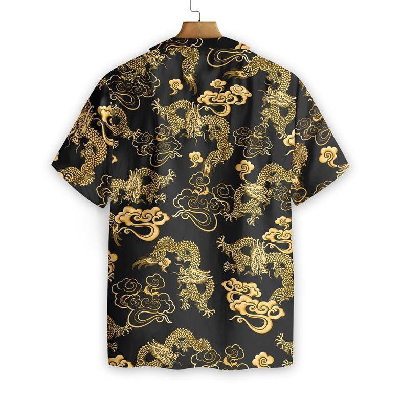Luxurious Black Gold Oriental Dragon Design Hawaiian Shirt,Hawaiian Shirt Gift, Christmas Gift