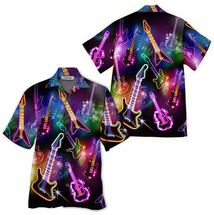 Neon Guitar Tropical Background Design Hawaiian Shirt, Hawaiian Shirt Gift, Christmas Gift