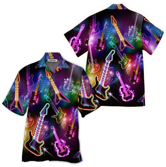 Neon Guitar Tropical Background Design Hawaiian Shirt, Hawaiian Shirt Gift, Christmas Gift